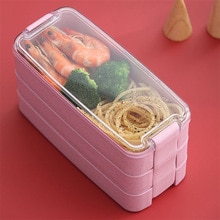 900ml Gezonde Materiaal Lunchbox 3 Layer Tarwe Stro Bento Dozen Magnetron Servies Voedsel Opslag Container Lunchbox