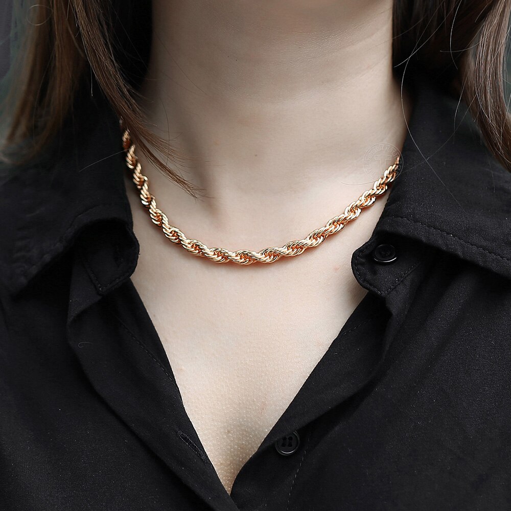 Bredde 5/6mm 585 rose guld reb kædesmykker sæt snoet halskæde armbånd til kvinder mænd smykker  cs19