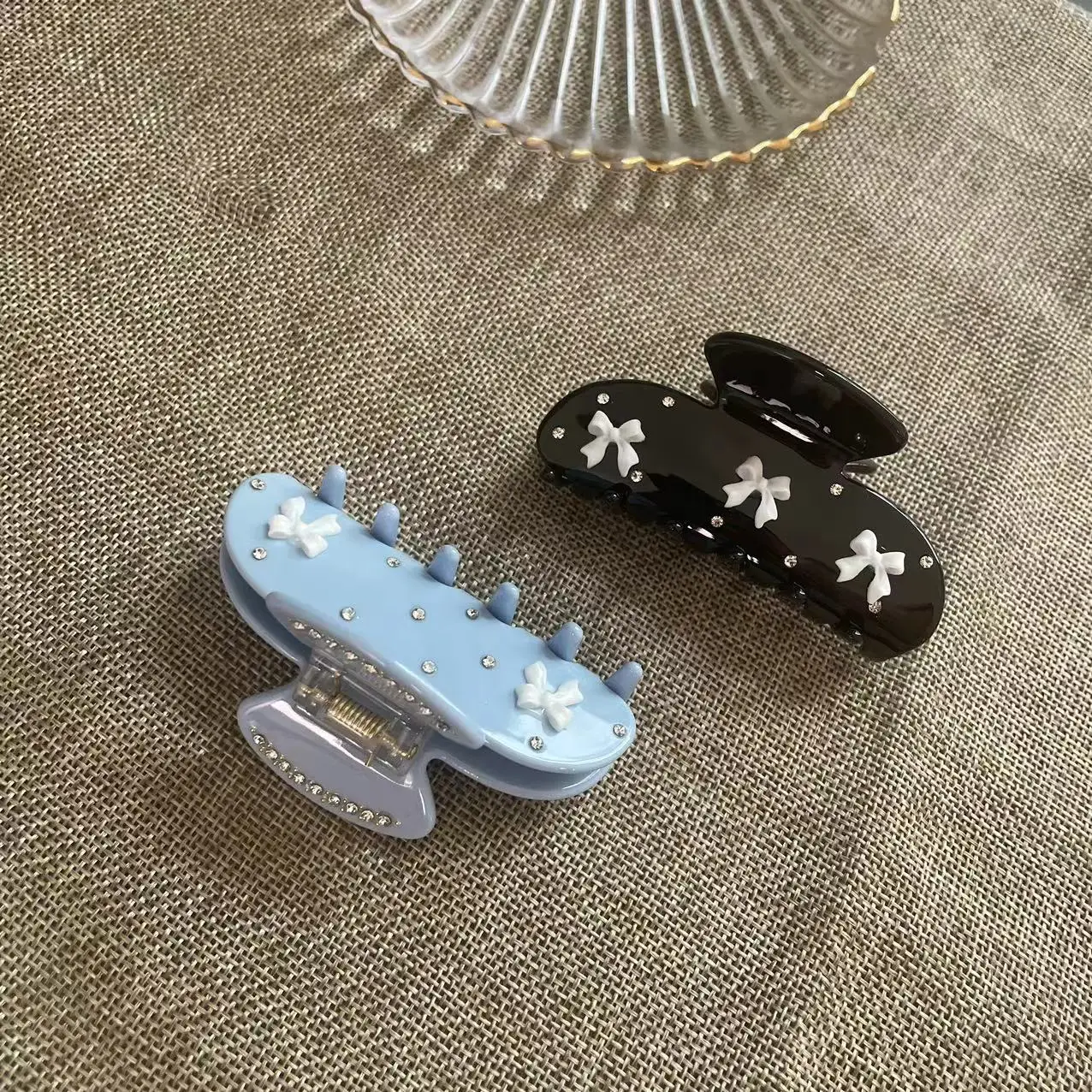 Accesorio para diadema de tiburón, pinzas para el pelo con tachuelas de diamantes y lazo, pinzas para el cabello geniales, sujeción fuerte para accesorios para el cabello largos y gruesos