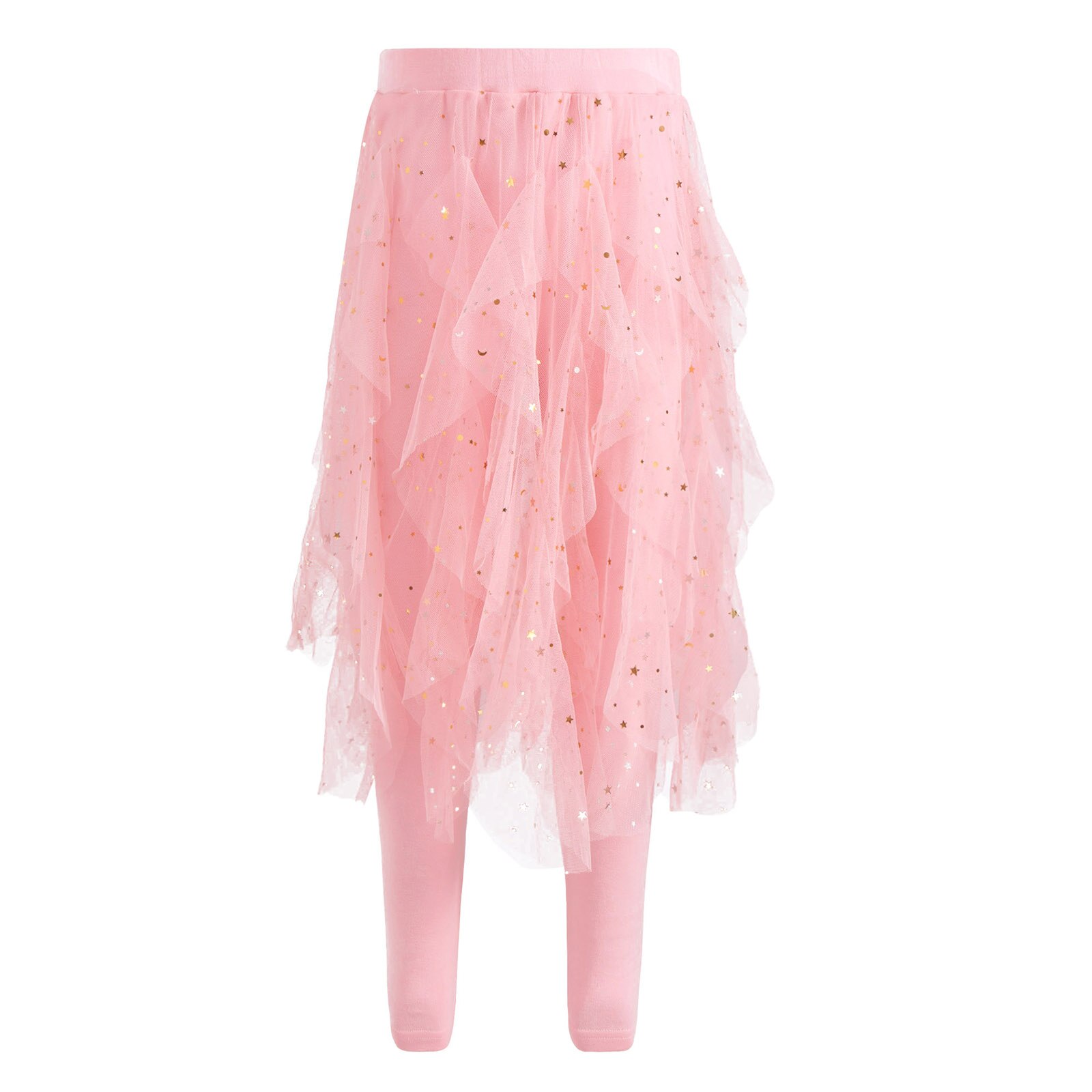 Bambini ragazze abbigliamento Leggings pantaloni con gonne Tutu irregolari vita elastica stelle scintillanti paillettes maglia Tulle culotte collant