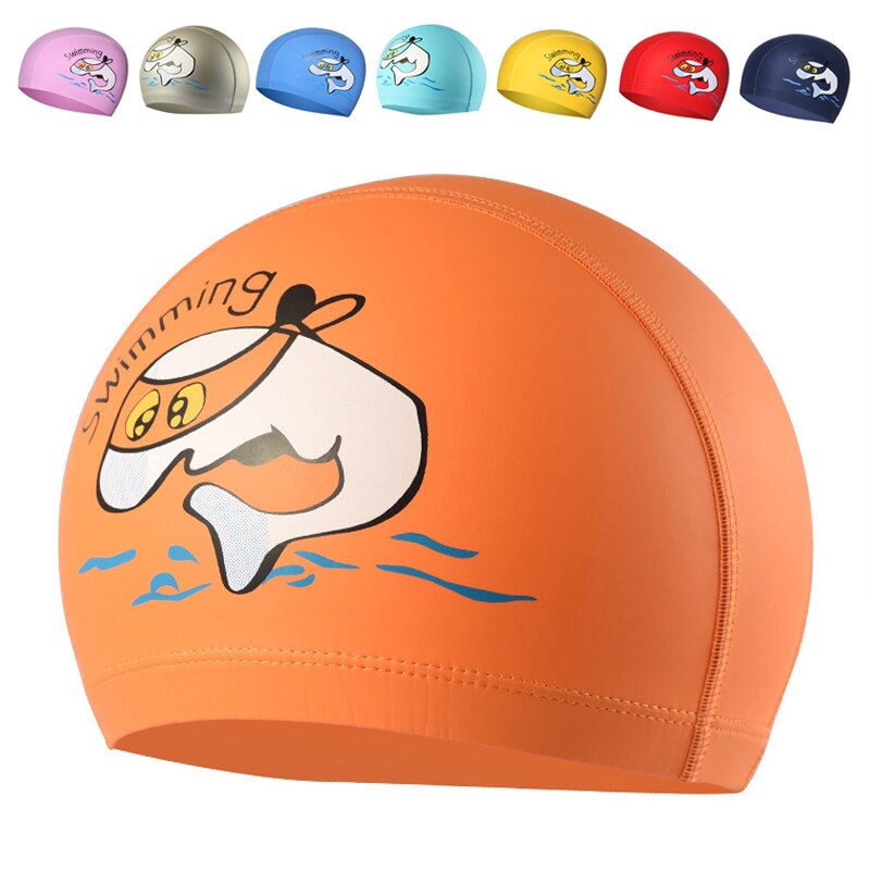 Cartoon Swimming Cap Boys Girls Kids PU Waterproof Water Swimming Caps Kids Swimming Pool Hats Colorful Diving Hat