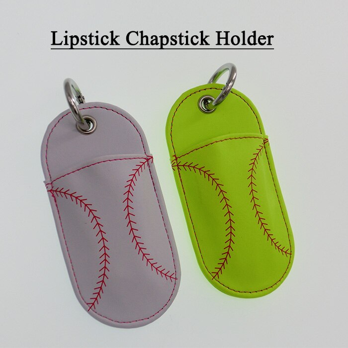 Softbal Honkbal Laather Chapstick Sleutelhanger, Lippenbalsem sleutelhanger, Chapstick Houder, chapstick gezellige sleutelhanger, Lipbalm cover pouch: mix color