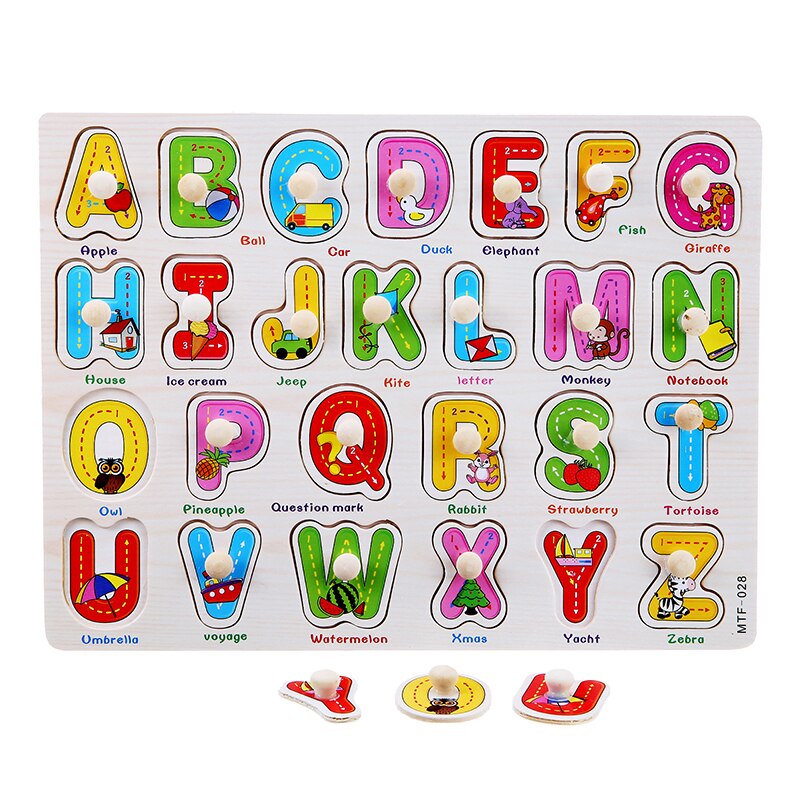 Børns baby hånd gribe træ alfabeter tal puslespil bord børn lærer tidlige pædagogiske legetøj