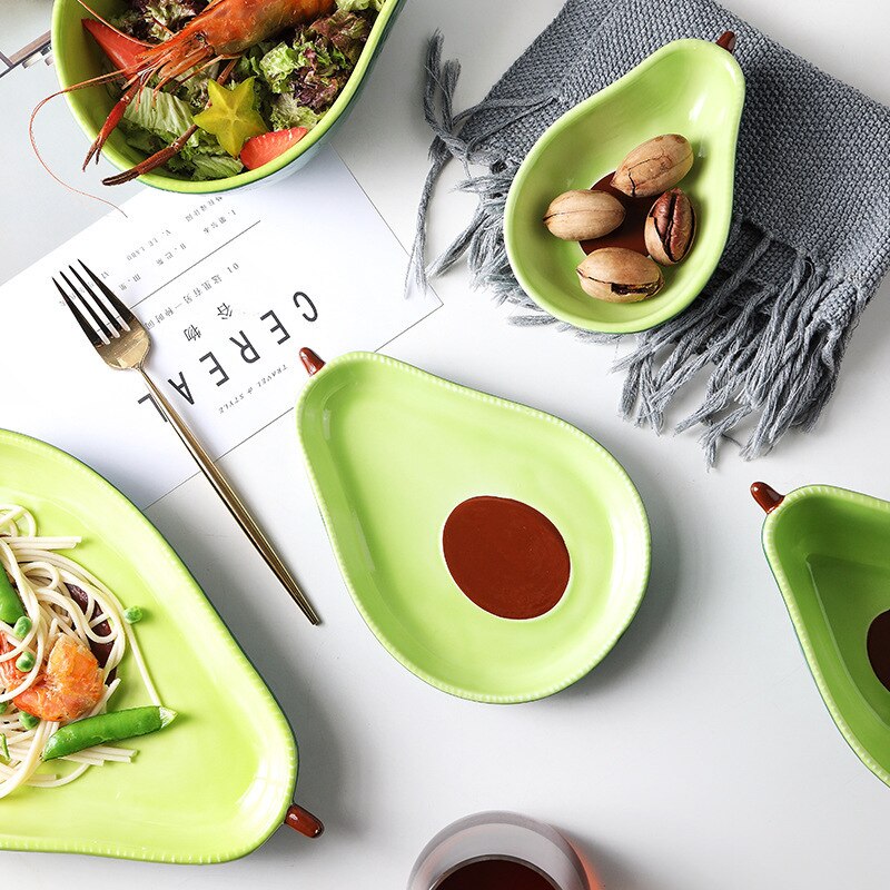 Avocado Color Ceramic Dish Salad Bowl Breakfast Cereal Bowl Dish Party Dessert Snack Fruit Dishes Plate Tray Photography Props