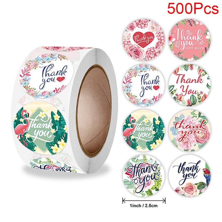 100-500pcs Round Floral thank you stickers Green leaf flower sticker for scrapbooking package seal labels wedding Decor: A 500Pcs