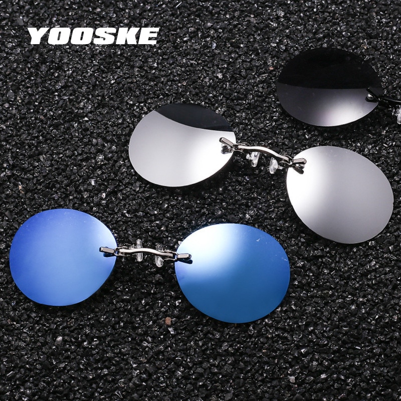 Yooske Mode Clip Op Neus Zonnebril Mannen Vintage Mini Ronde Zonnebril Hacker Imperium Matrix Morpheus Randloze Zonnebril UV400