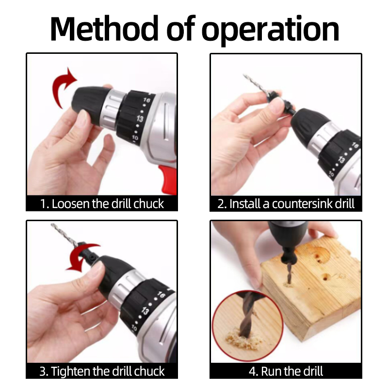 Tapered Countersink Drill Bit Set Woodworking Drilling Pilot Holes Depth Stop Collars Chamfer Counterbore Screw Hole Drill Tools