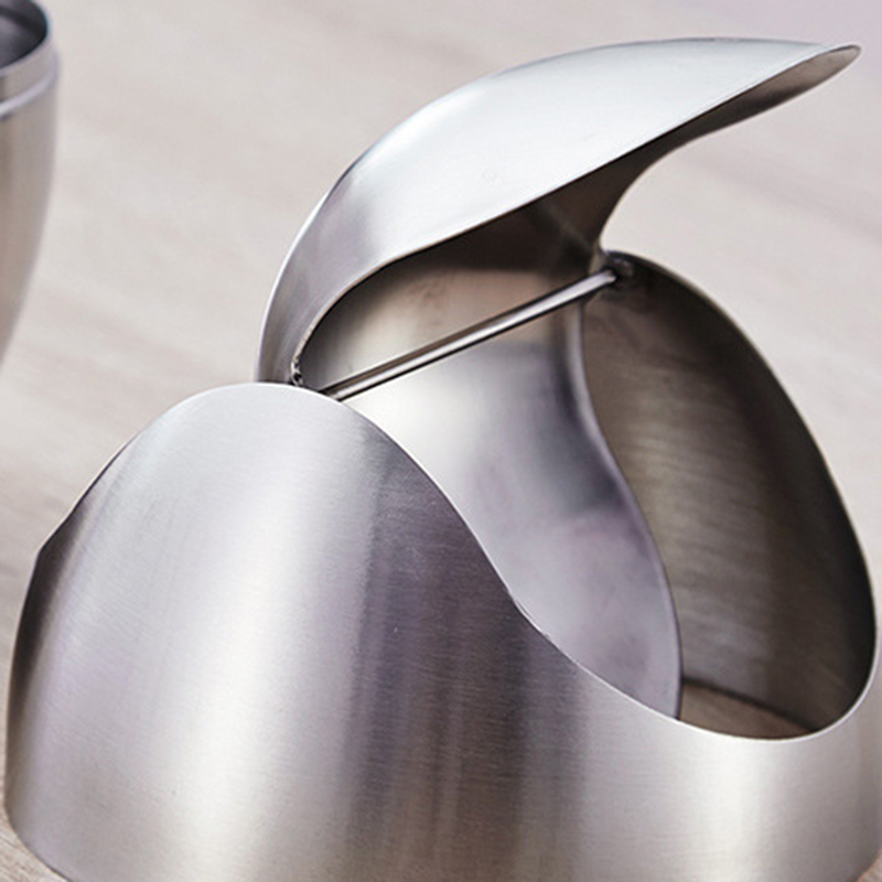 Stainless Steel Small Trash Bin Recycling Cover Table Nordic Bedroom Garbage Bin Kitchen Metal Desk Poubelle Home Garden