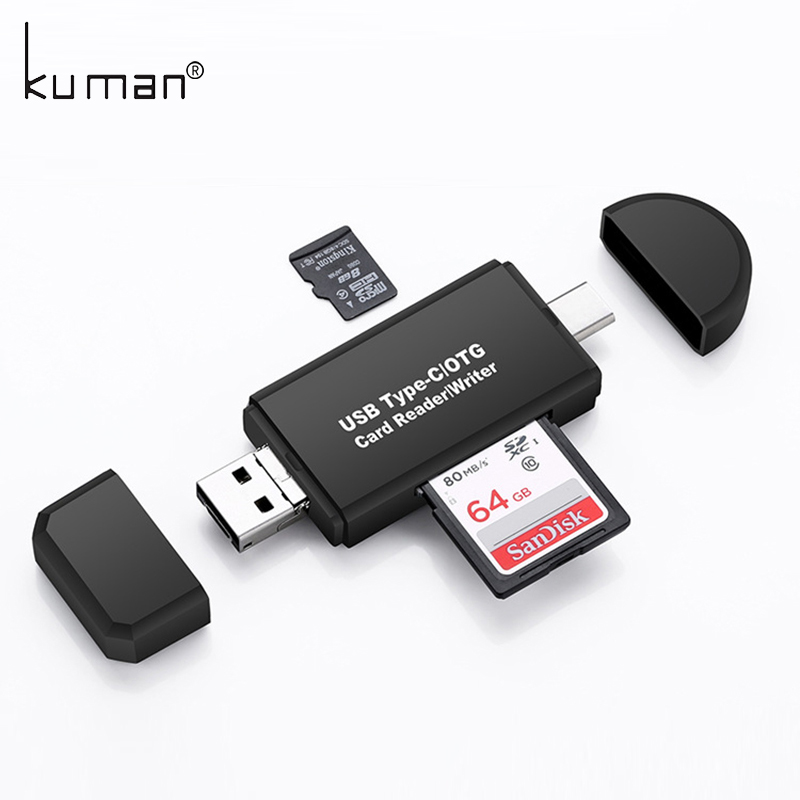 Kuman 2.0 Otg Kaartlezer Usb Microusb Type C Interface Met Micro Sd Tf Sd Card Slot Y209 Flash Geheugenkaart reader Voor Telefoon