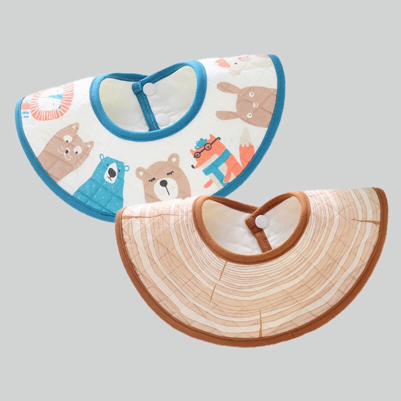 Bavoirs imperméables en coton imprimé | 2 pièces, mignons dessin animé, bavoir rond pour bébé, serviette Saliva, choses pour enfants, automne hiver: 6