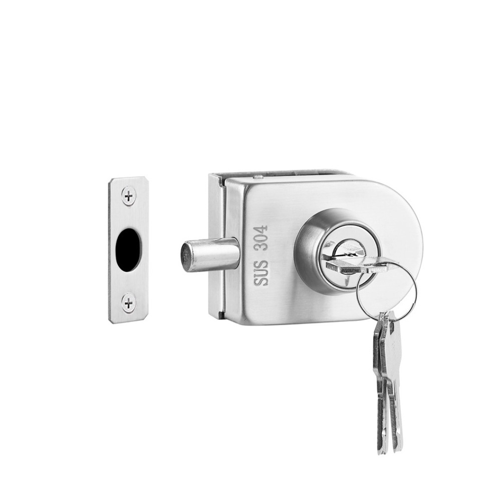 10-12mm Frameless Glass Door Lock No Need Drilling Safe Glass Display Cabinet Lock with Keys Stainless Steel Door Lock Buckle: Default Title