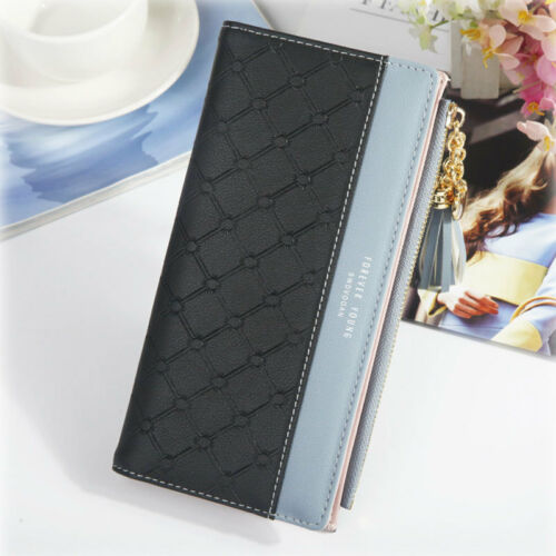 Women PU Leather Zipper Wallet Purse Long Card Holder Bag Phone Handbag Fine Suture Dazzling Tassel Decoration: 1