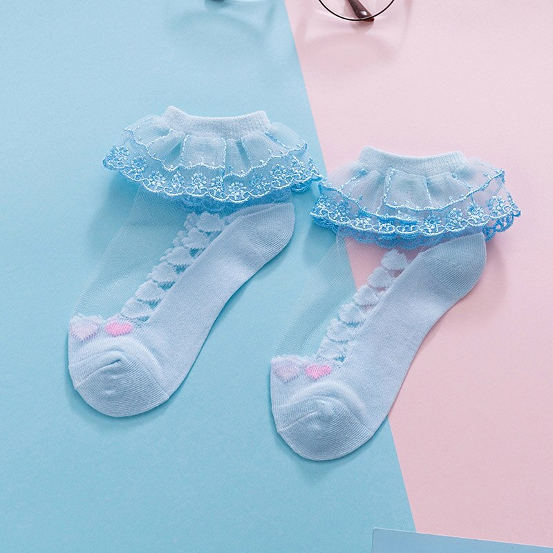 Sommer Atmungsaktive Baby Socken Spitze Rüschen Prinzessin Baby Mädchen Socken Weiche Gittergewebe Kleinkind Kleinkind Dünne Socken: Blau
