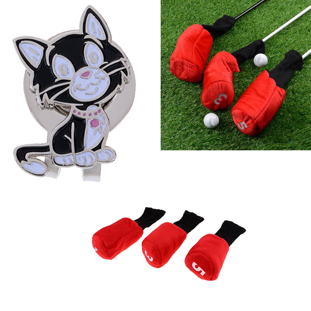 3 stücke Langen Hals Golf Verein Kopf Abdeckung Holz Headcover und Katze Hütte Clip Golf Verein Holz Kopf Abdeckungen Socke anzahl 1 3 5