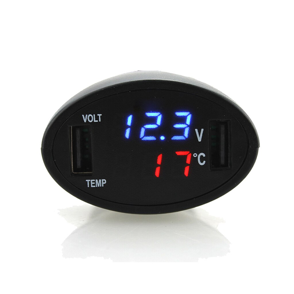 3 in 1 auto digitale led voltmeter + thermometer + dubbele usb-oplader