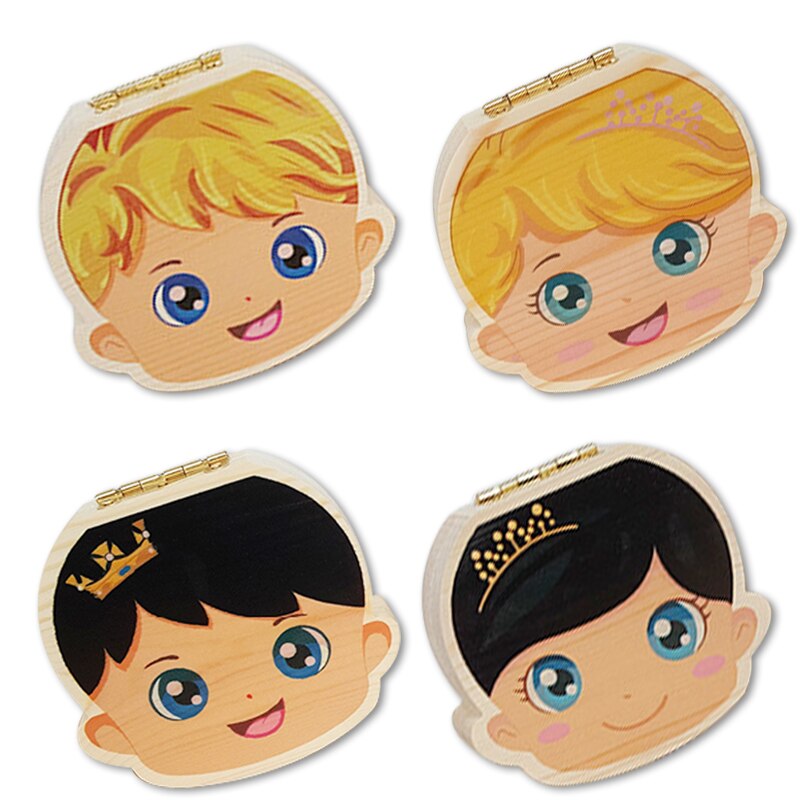 Baby Wood Tooth Box Organizer Milk Teeth Storage Language Spain English Collect Teeth Umbilica Save Baby Tooth Box