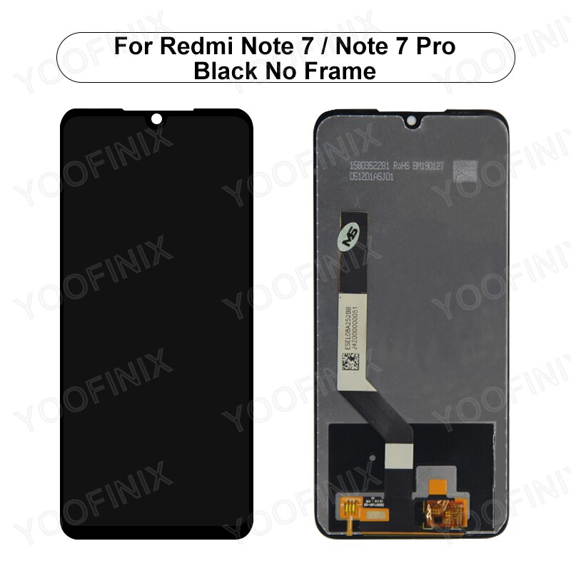 Piezas de repuesto para Xiaomi Redmi Note 7, Digitalizador de pantalla táctil LCD Original de 6,3 pulgadas, M1901F7G: Black no Frame