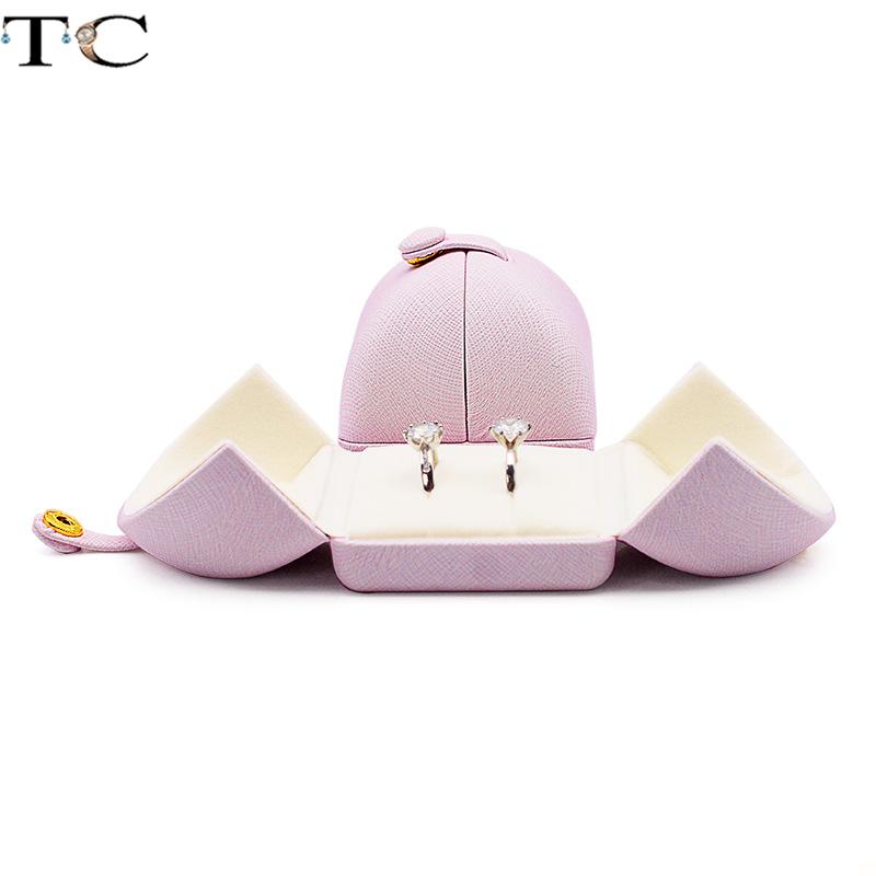 Pink Leather Snap Button Double-Sided Opening Jewelry Packaging Box Proposal Double Ring Box Pearl Necklace Collection Box