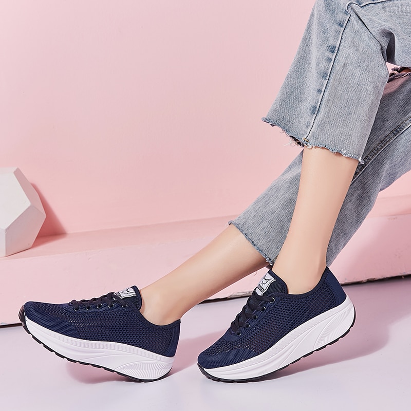 Summer Shopping Toning Shoes For Women Fitness Walking Slimming Jogging Sneakers 4.5 cm Wedge Platform Swing Shoes