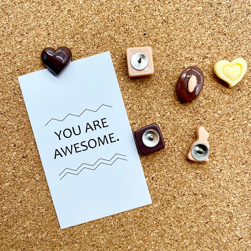 6 pçs forma de amor de chocolate push pin dos desenhos animados polegar pino de aderência bonito pushpin cortiça placa de mensagem foto parede desenho pino decoração do prego