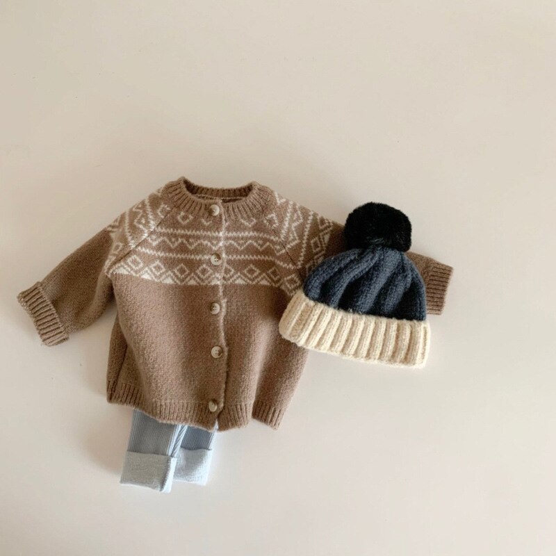 Baby zur Seite fahren Mädchen Jungen Winter Frühling Strickjacke Korea Stil Beige Braun betroffen Baby Kleidung Kleinkind Geboren oben Outfit