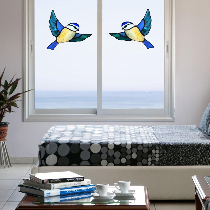 14x22cm Bird Window Film Wallpaper Stained Glass Film Decoration Window Glass Cartoon Pattern Stickers For Home Windows Wall