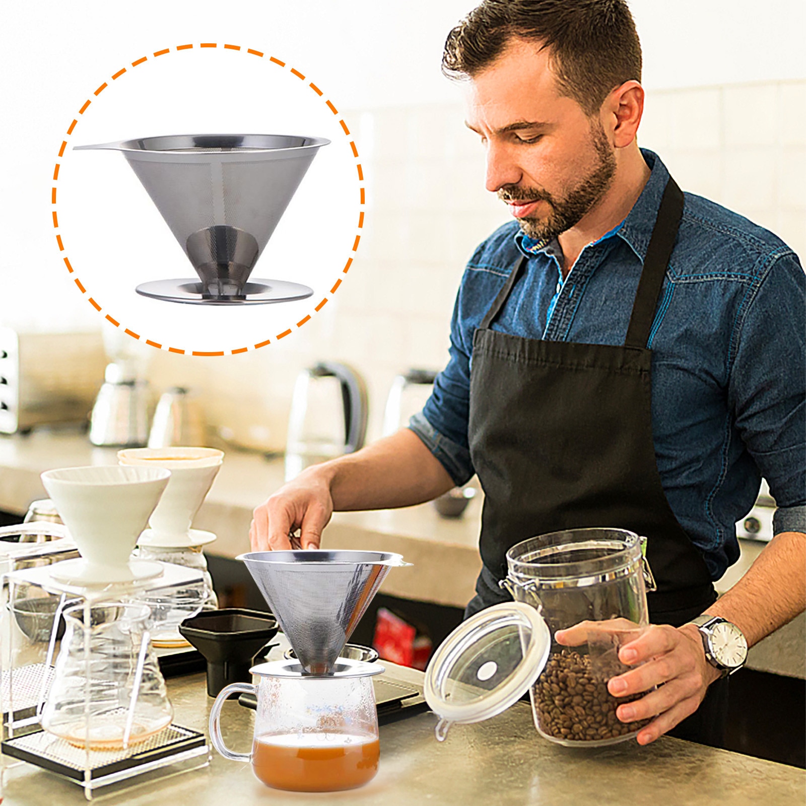 1pc Coffee Filter Stainless Steel Hand-pushed Coffee Filter Tea Filter Paper Filter-free Filter Кофейный фильтр c50