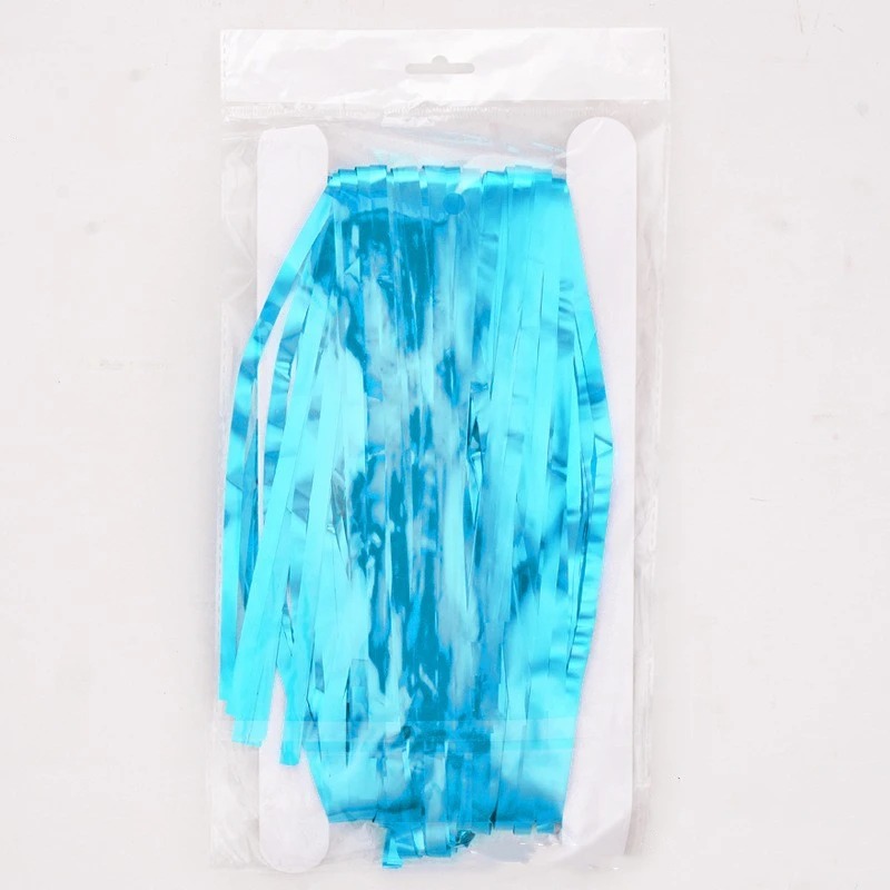 Som fest, metallisk glitterfolie, frynser, gardiner, baggrund til fødselsdag, årsfest, foto, bryllupsdekoration: Blå