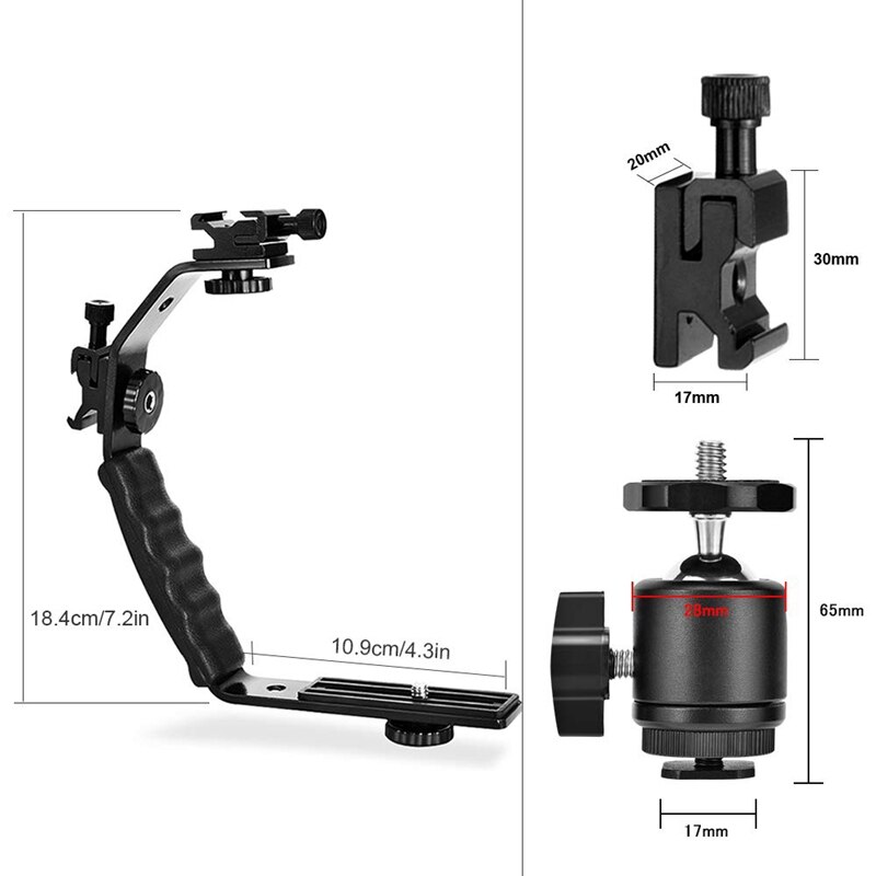 L Beugel Gewatteerde Handheld Houder L Beugels Heavy Duty Adapter Met Bal Hoofd En Dual Flash Cold Shoe Mount voor Dslr Camera