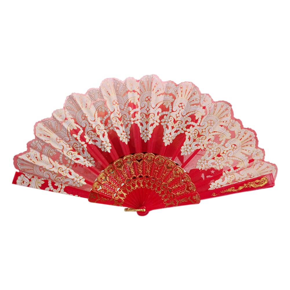 Spanish Style Dance Party Fan Wedding Silk Lace Fan Folding Held Flower Fan Lady Wedding Folding Hand Fan: Red