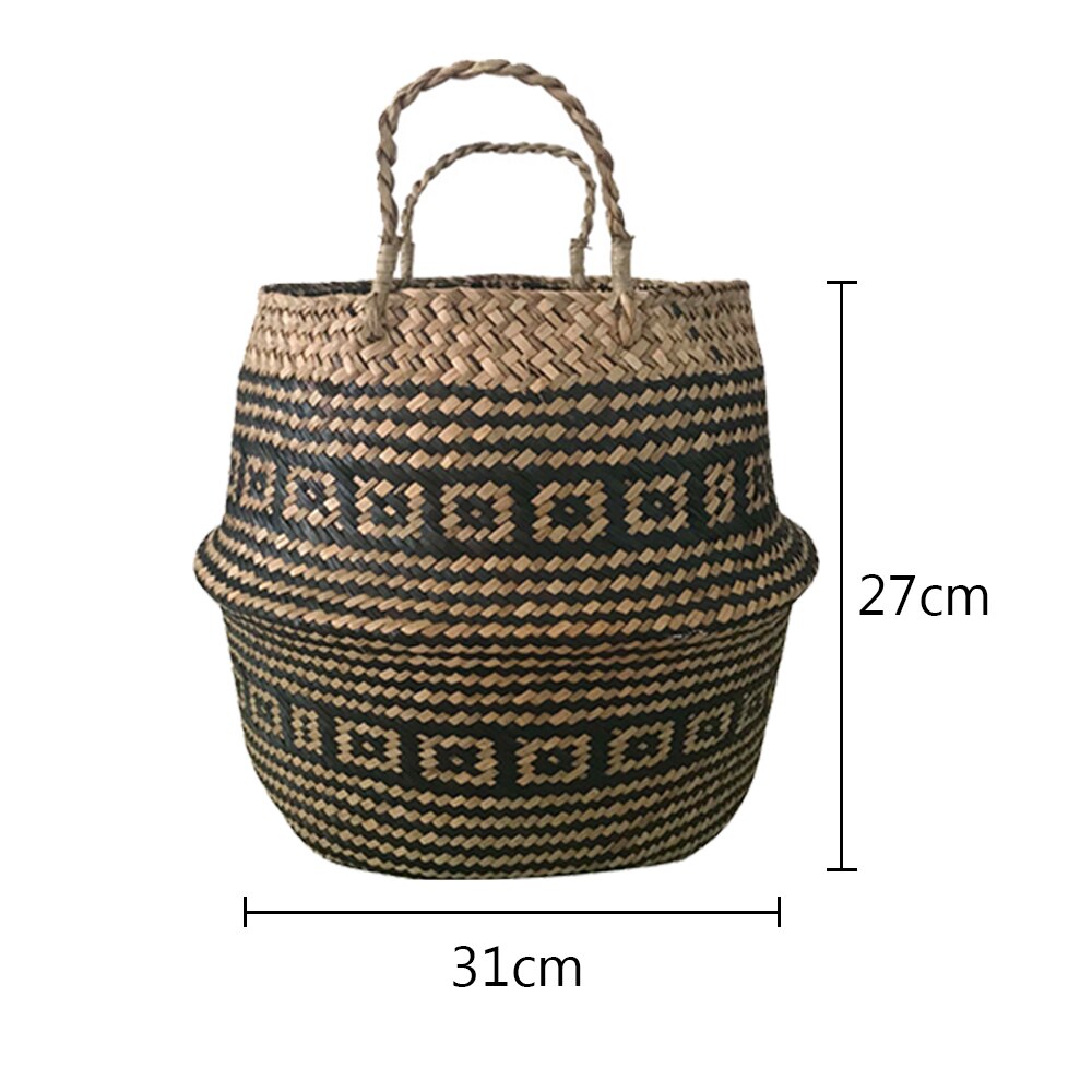 Portable Laundry Seagrass Basket Wicker Hanging Plant Pot Bathroom Storage Big Capacity Vegetable Baskets Planting Basin Bowl: W31 H27