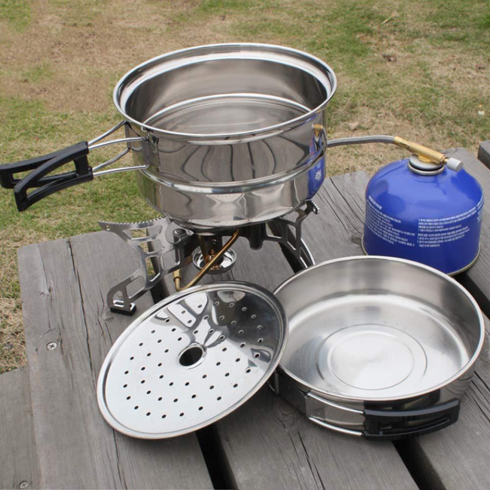 Casserole de pique-nique en acier inoxydable, Kit de casserole pour Camping, randonnée, couvercle d'ustensiles de cuisine