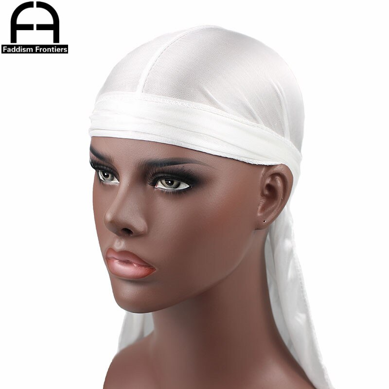 Perruques Turban en Satin Durag pour homme | Couvre-chef de motard, bandeau de luxe, chapeau Pirate, accessoires pour cheveux,: WHITE