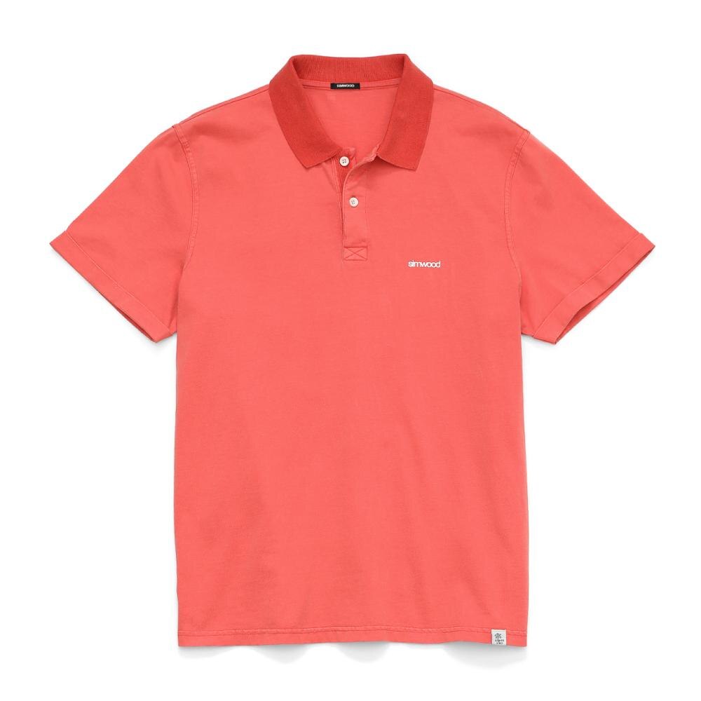 SIMWOOD 2022 summer vintage garment dyed plain cloth fabric thin polo shirts 100% cotton breathable polo shirts: orange / XL