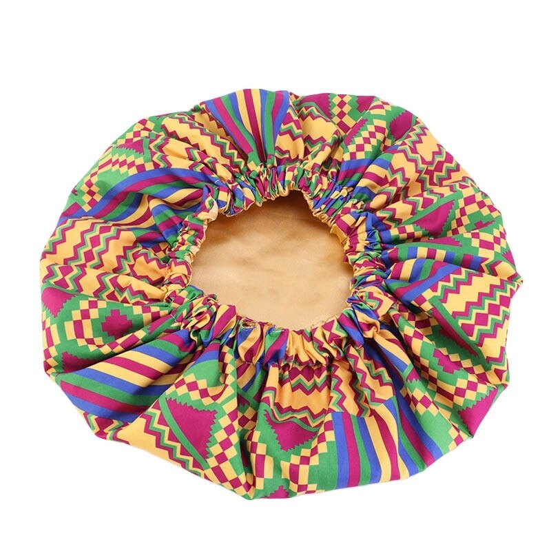 38cm store print satin hætte hårhætter søvn afrikansk mønster tryk stof ankara nat hat hår styling cover tilbehør: Type 8