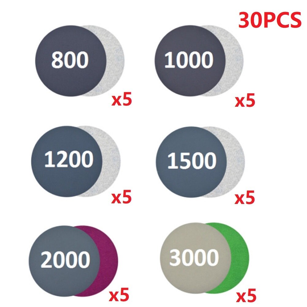 30Pcs 7inch Wet And Dry Sanding Discs 180mm Hook & Loop Sandpaper 800-3000 Grit 30*Sanding Discs Silicon Carbide