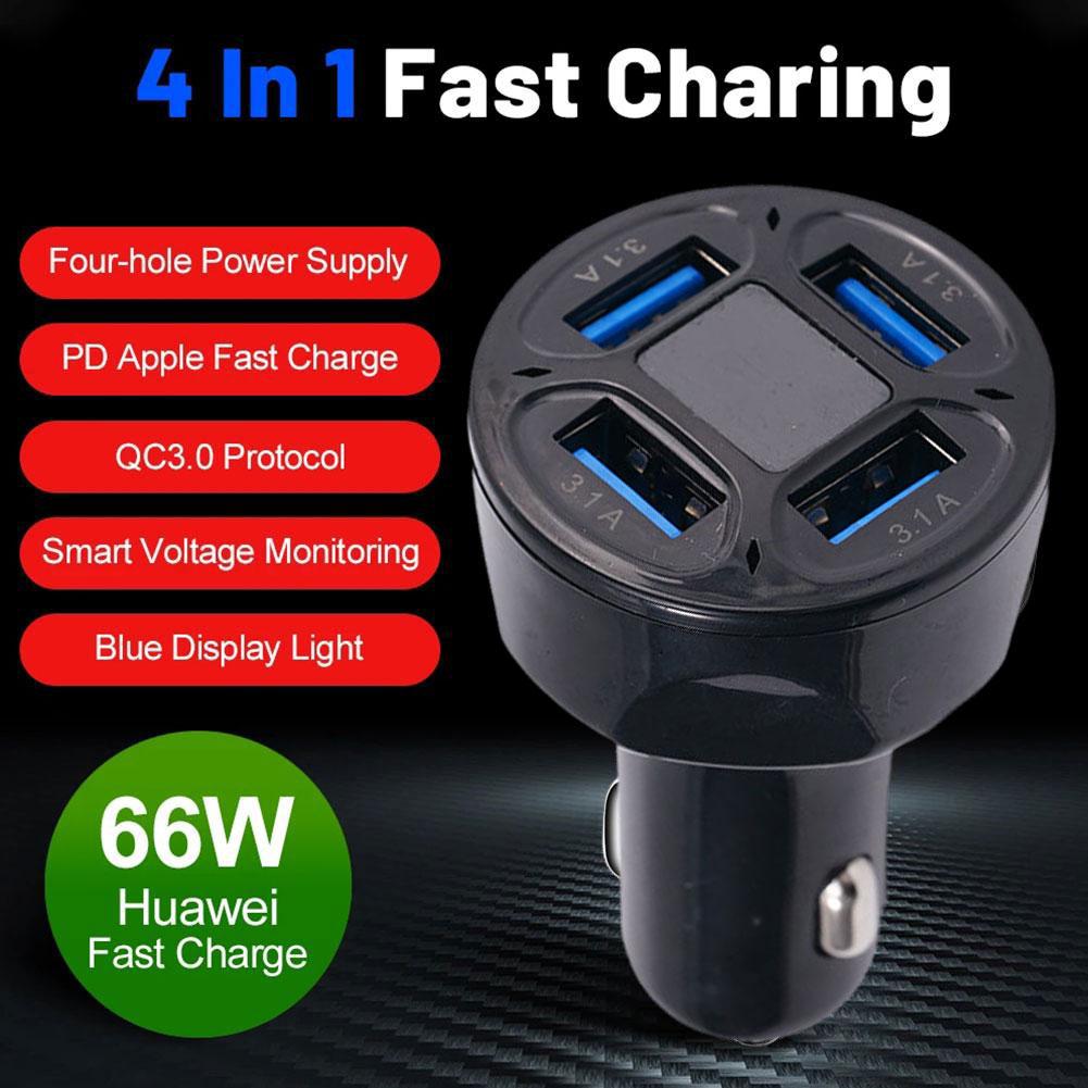 Car Charger 3.1A Four In One 4-port Vehicle Charger With Display One Digital Trailer Ports And Multiple With Voltage Q1X9