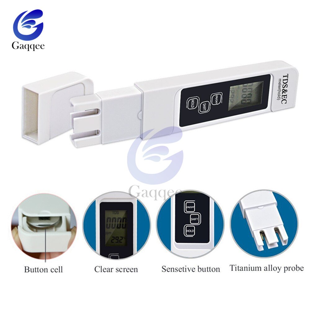 Tds ec meter temperatur tester pen 3 in1 funktion ledningsevne vand måleværktøj tds & ec tester 0-9990 ppm 15%