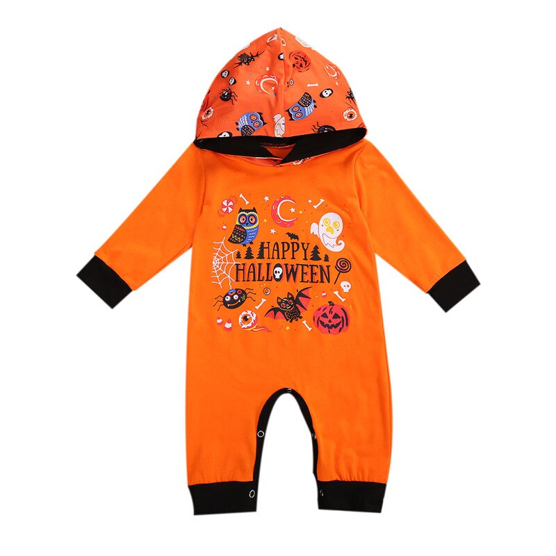 Baby Jongens Meisjes Halloween Gedrukt Lange Mouwen Hooded Romper 0-12M Pasgeboren Baby Feestelijke Casual Katoen Jumpsuit kostuum: 9m