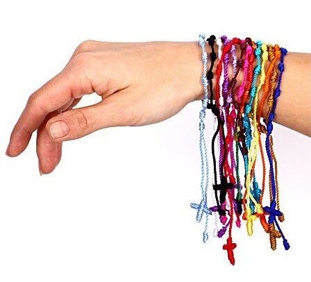 De uno hecho a mano de la suerte de trenza cuerda Rosario atado pulseras de cuerda de Nylon Cruz pulseras de la Amistad pulsera MB04