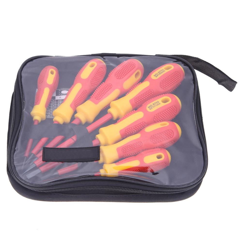 Insulated Screwdriver Set 1000V Electrician Dedicated Slotted Phillips High Voltage Resistant Screw Driver Repair Hand Tool: 7Pcs with bag