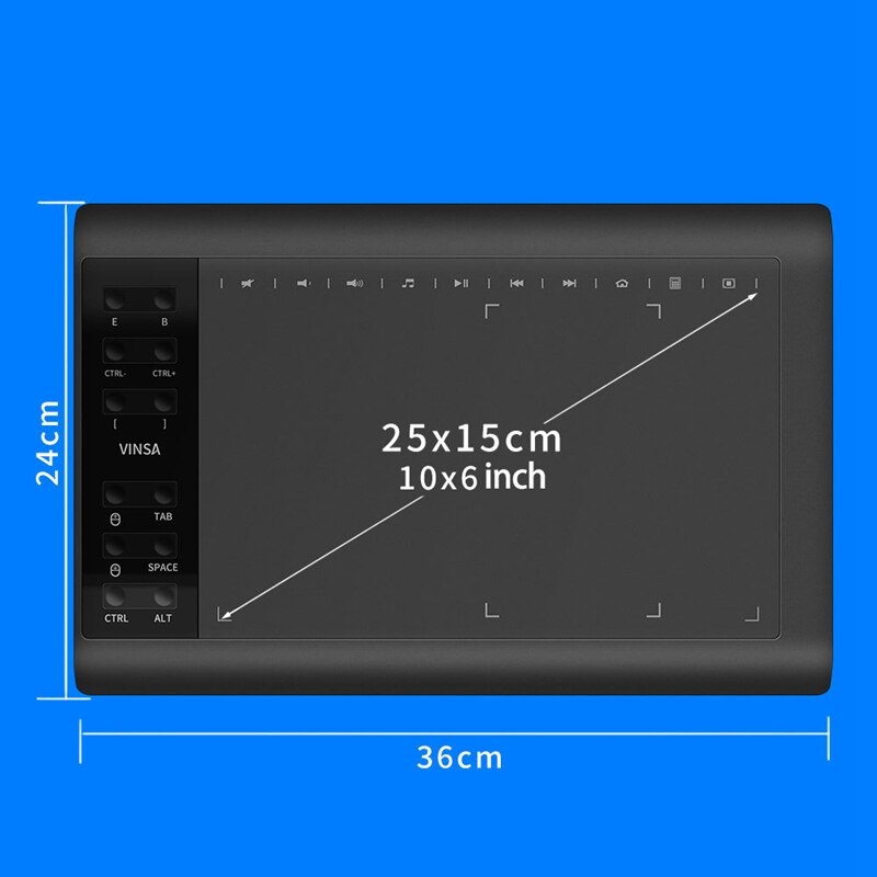 10 x 6 zoll-grafiktablett mit stift, zeichenfläche, 8192 druckstufen, batterieloser stift, unterstützung für otg-funktion