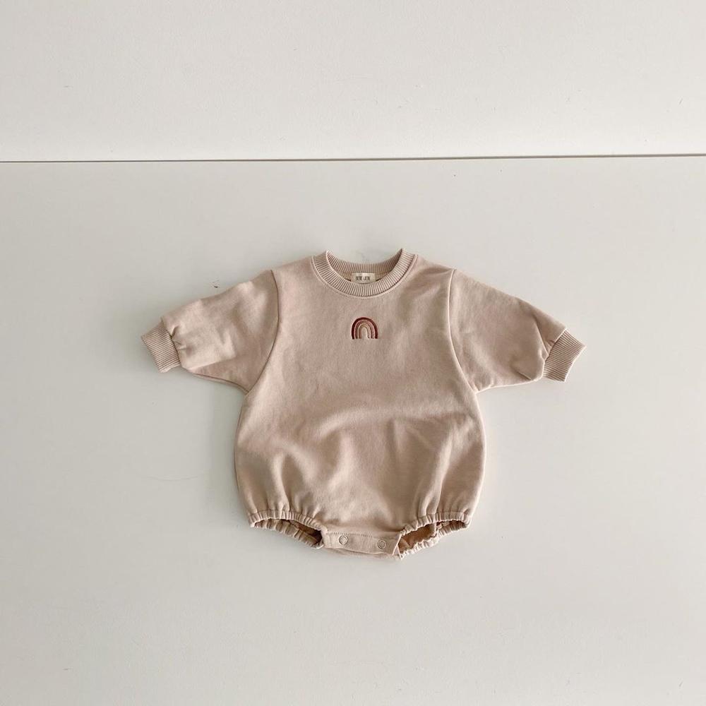 MILANCEL 2020 vestiti del bambino arcobaleno ricamo tuta del bambino o del collo del bambino dei ragazzi di un pezzo lungo del manicotto del bambino tutina: beige / 24M