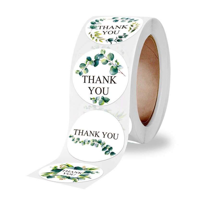 100-500pcs Round Floral thank you stickers Green leaf flower sticker for scrapbooking package seal labels wedding Decor