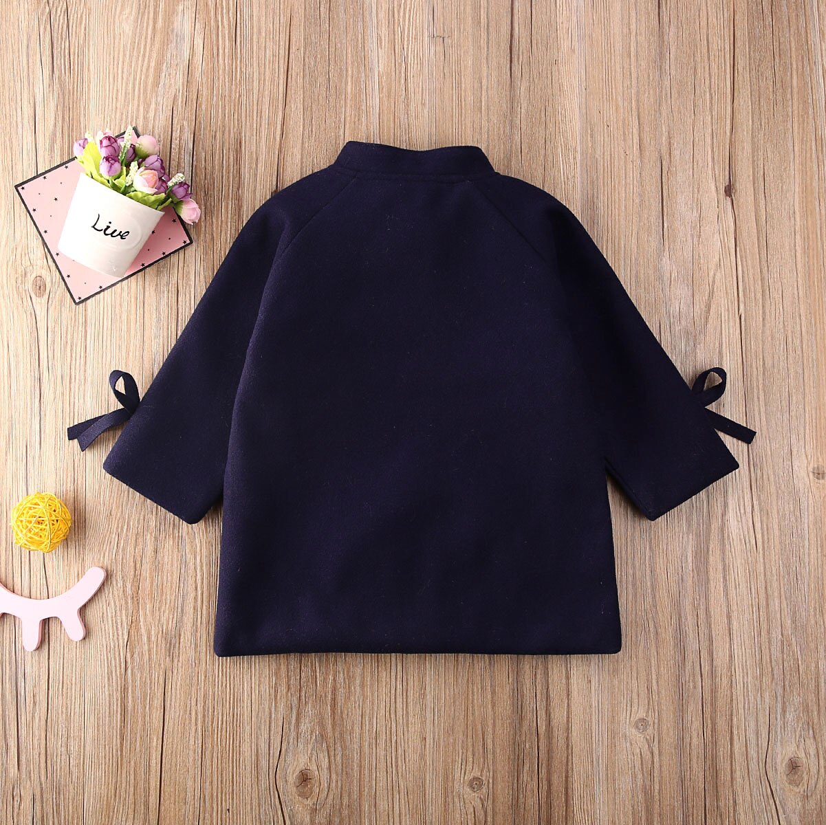 Pudcoco kinder marineblauwe jas met lange mouwen herfst en winter warme wollen jassen met zakken babymeisjes 2-7 jaar