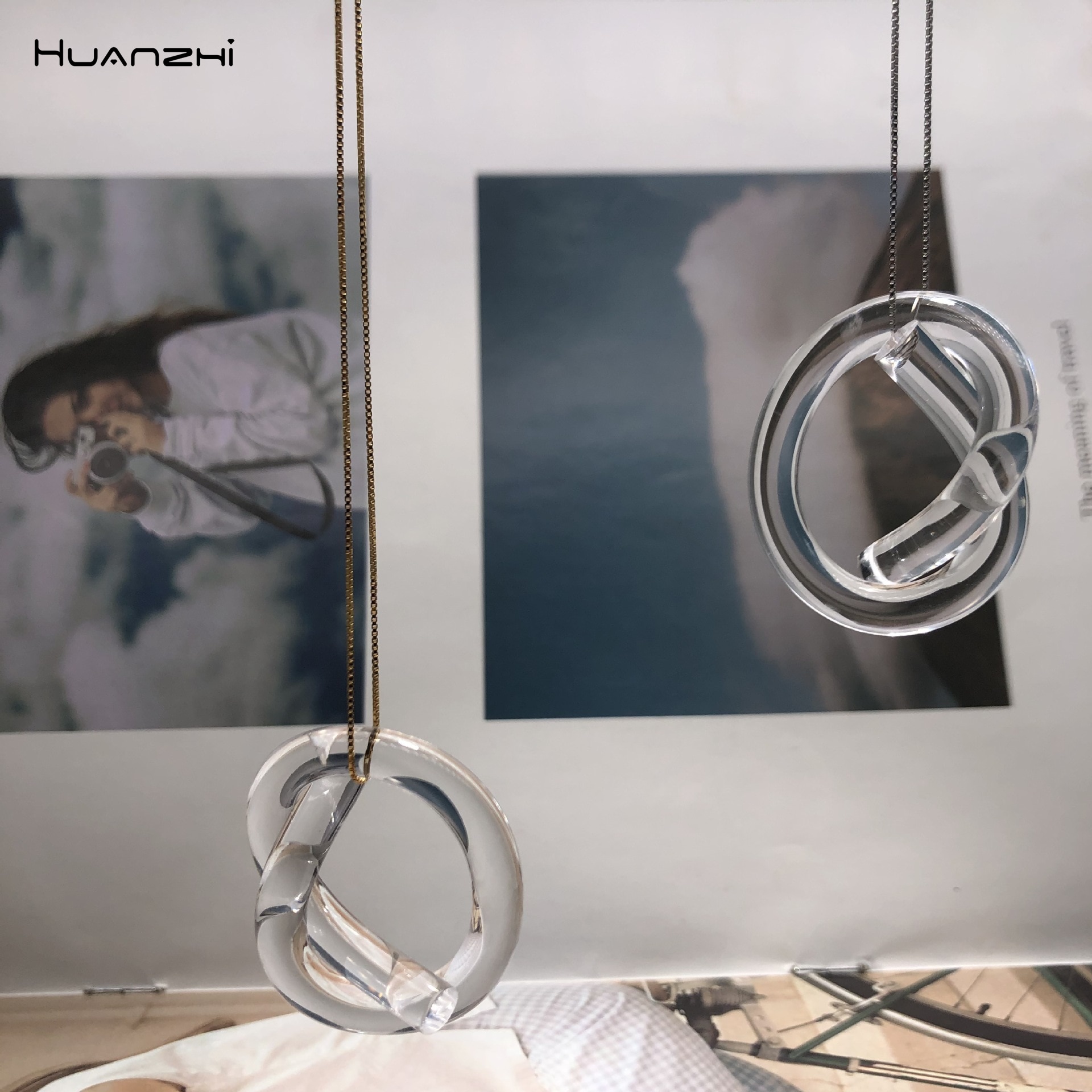 Huanzhi gennemsigtig akryl harpiks knyttet vedhæng halskæde  s925 lang kæde halskæde til kvinder piger bryllup smykker