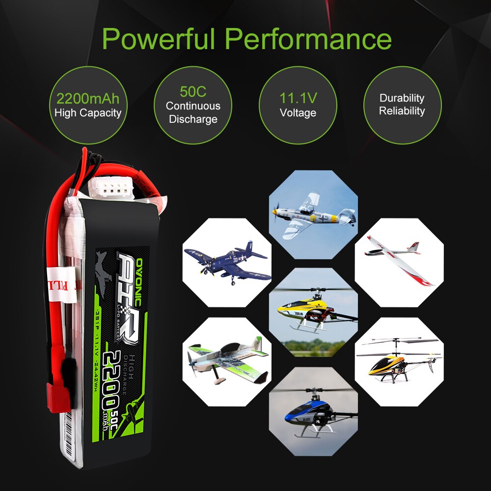 Paquete de baterías Lipo Ovonic 50C 3S 11,1 V 2200... Grandado