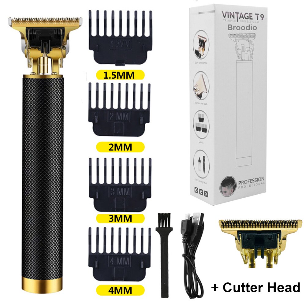 T9 USB Electric Hair Cutting Machine Rechargeable Cut Hair Clipper Man Shaver Trimmer For Men Barber Beard Trimmers: Black Cutter Head