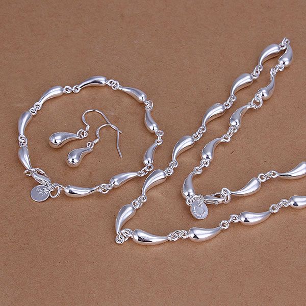 Waterdruppels Set S189 verzilverd sieraden sets 925 zilveren sieraden Dropear Ketting Armband Earring