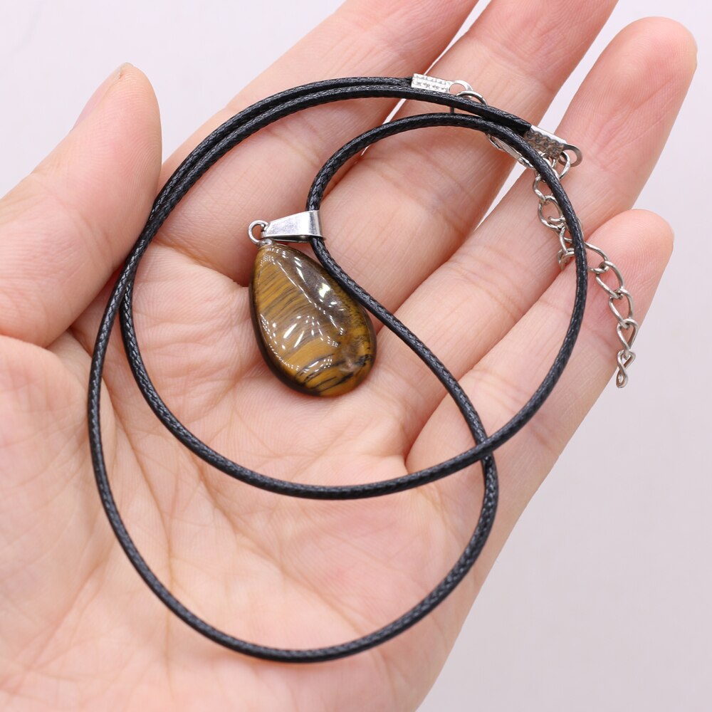 1PC Natural Tiger Eye Stone Crystal Agat Pendant Necklace Water Shape Malachite Charms Ladies Necklaces Jewelry: Tiger Eye Stone